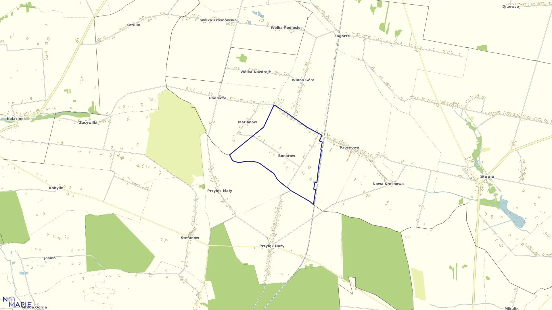 Mapa obrębu BONARÓW w gminie Słupia