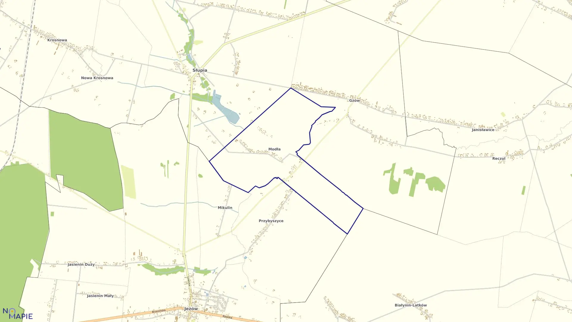 Mapa obrębu MODŁA w gminie Słupia