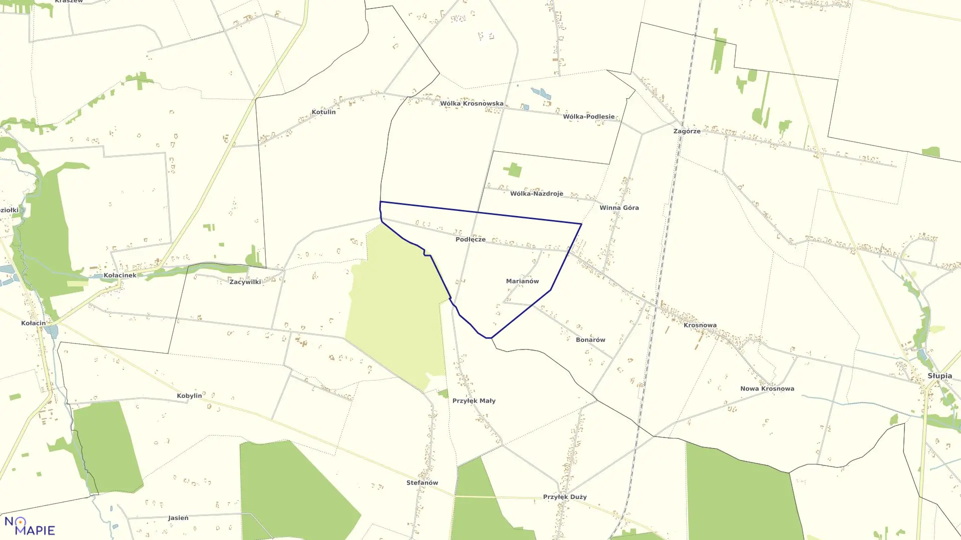 Mapa obrębu PODŁĘCZE w gminie Słupia